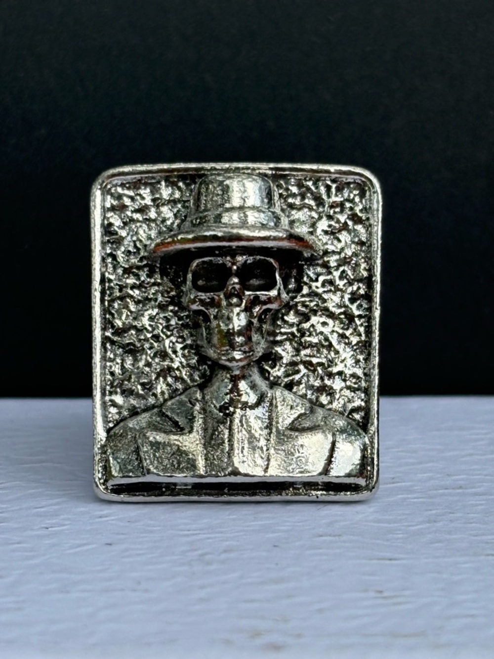 Silver Skeleton Gentleman Lapel Pin — Silver-tone Men’s Accessory